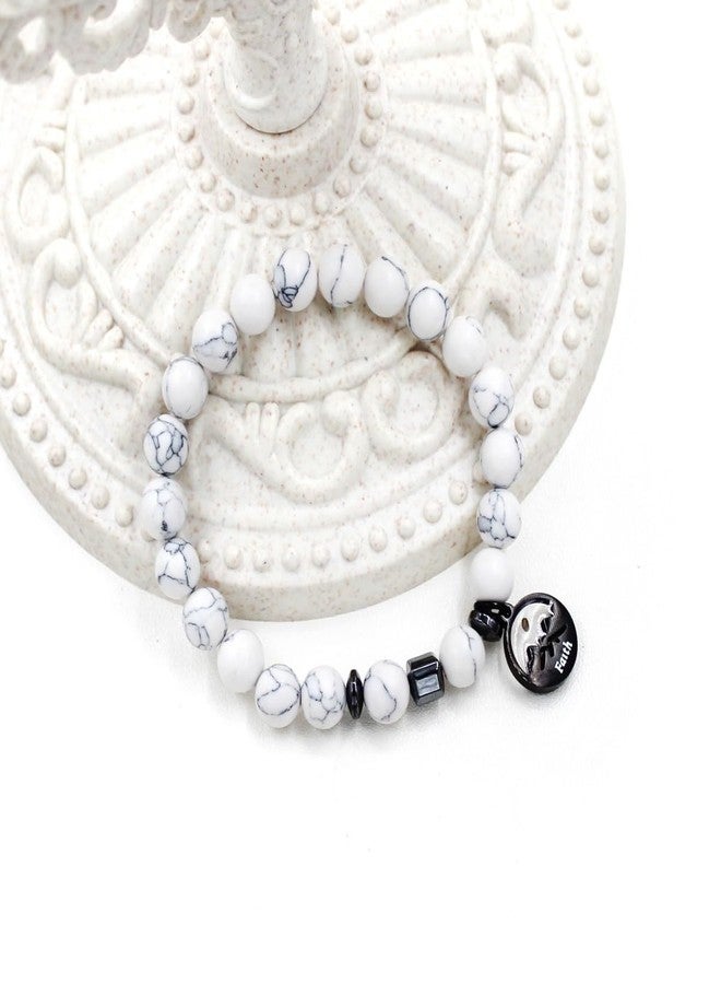 Tobestu Christian Faith Jewelry Mountain Mustard Seed Spiritual Bracelets for Women | 8mm White Turquoise Beaded Bracelet for Prayer | Y4107 - Image 5
