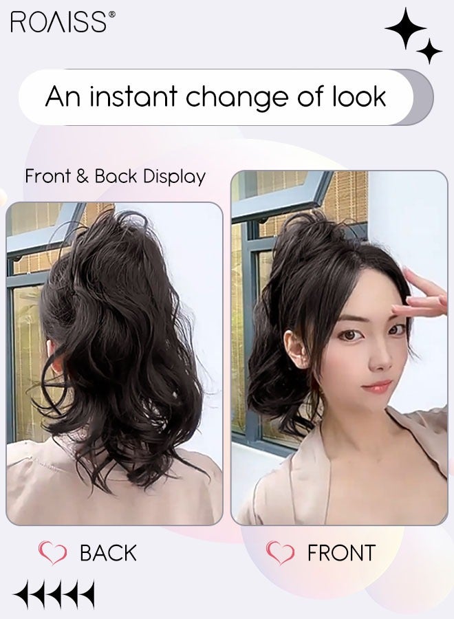 roaiss Short Wavy Ponytail Extensions Claw Clip Natural Ponytail Wig Hair Extension Synthetic Hairpiece for Women Girls Party Hairstyle Soft Daily Use 30CM - Brown Black - Image 2