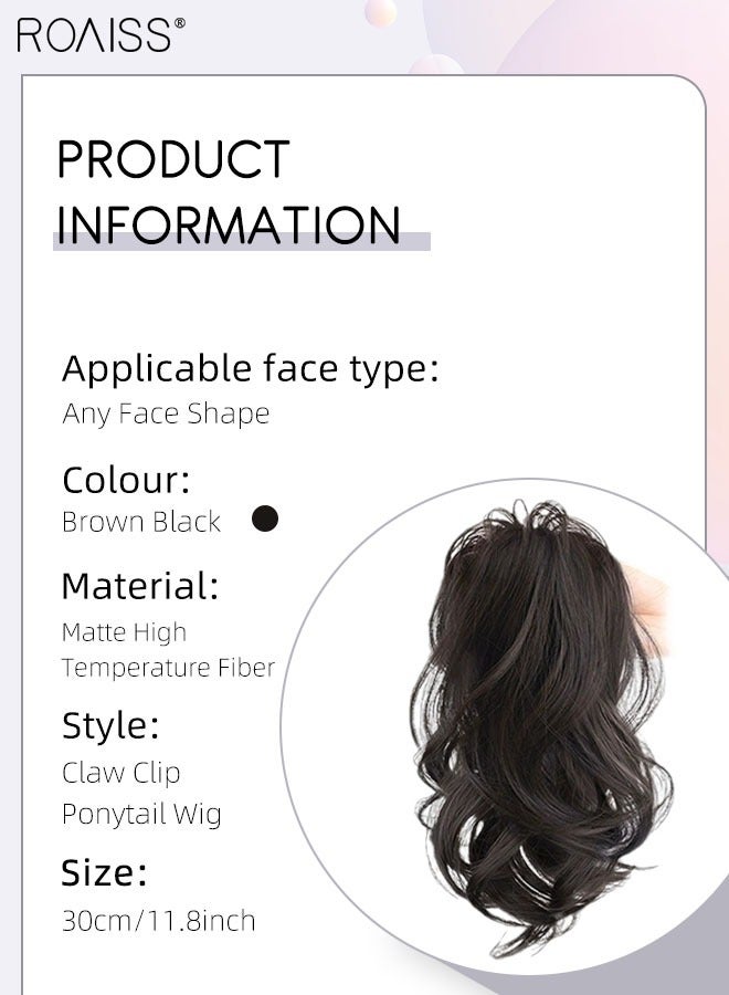 roaiss Short Wavy Ponytail Extensions Claw Clip Natural Ponytail Wig Hair Extension Synthetic Hairpiece for Women Girls Party Hairstyle Soft Daily Use 30CM - Brown Black - Image 3