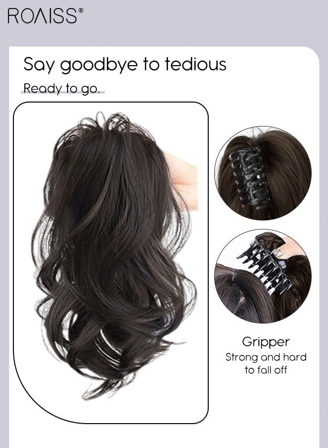 roaiss Short Wavy Ponytail Extensions Claw Clip Natural Ponytail Wig Hair Extension Synthetic Hairpiece for Women Girls Party Hairstyle Soft Daily Use 30CM - Brown Black - Image 5