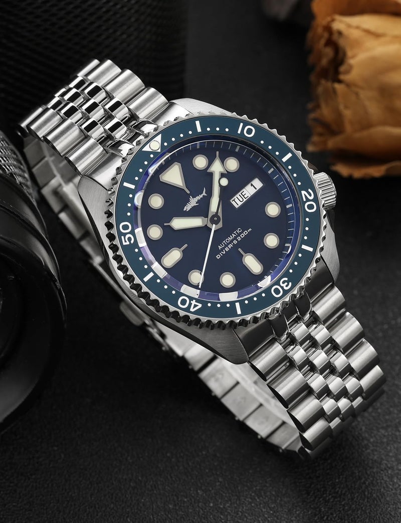 TACTICAL FROG Heimdallr Mens Automatic Watch, SKX007 Dive Watches for Men, NH36A Movement C3 Luminous, 200 Meter Water Resistant, (Blue 5link) - Image 2
