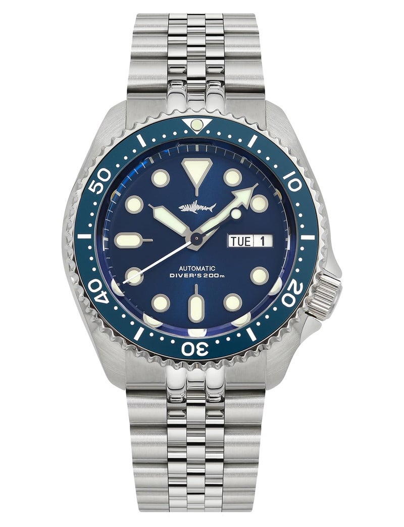 TACTICAL FROG Heimdallr Mens Automatic Watch, SKX007 Dive Watches for Men, NH36A Movement C3 Luminous, 200 Meter Water Resistant, (Blue 5link) - Image 1