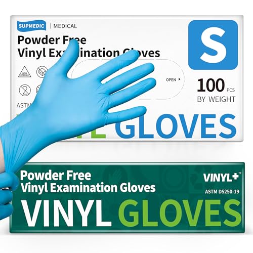 Supmedic Vinyl Disposable Exam Gloves, 4 Mil Powder-Free Latex-Free Food Grade Cooking Cleaning Medical Glove, Blue 100 Pcs (Small) - Image 1