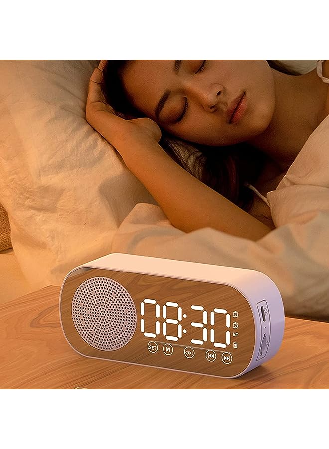 Raxoom Dual Alarm Clock, Multi-Function Rechargeable Bluetooth 5.0 Speaker LED Display Mirror Desk Alarm Clock with FM Radio Support TF Card for Hotel Office Bedroom Travel (White) - Image 1