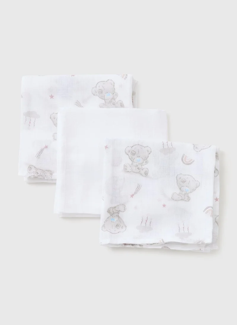Matalan Tiny Tatty Teddy 3 Pack White Muslin Cloths