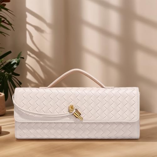 JYG Woven Handbag for Women Fashion Evening Shoulder Bag PU Leather Handmade Clutch Purse Beige Casual Crossbody Bags 2024 - Image 5
