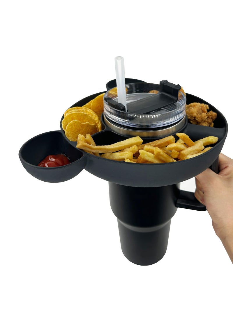 Excefore Bowl for Stanley 40oz Tumbler with Handle - Tumbler Snack Tray for Stanley Cup Accessories - Reusable Food-Grade Silicone Snack Bowl with Holder Ring - Compatible with Stanley Cup, Black  - Image 1