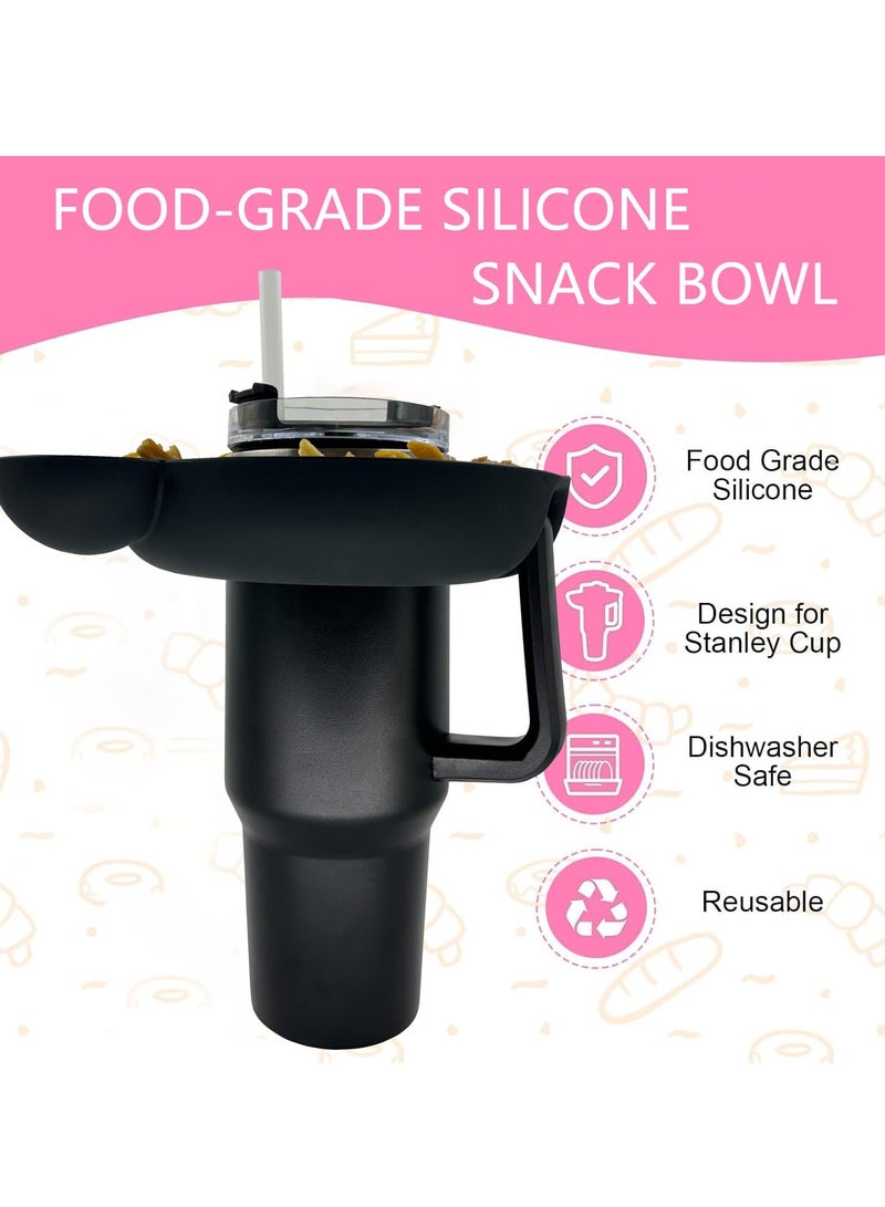 Excefore Bowl for Stanley 40oz Tumbler with Handle - Tumbler Snack Tray for Stanley Cup Accessories - Reusable Food-Grade Silicone Snack Bowl with Holder Ring - Compatible with Stanley Cup, Black  - Image 4