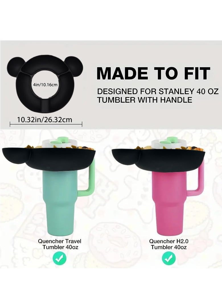 Excefore Bowl for Stanley 40oz Tumbler with Handle - Tumbler Snack Tray for Stanley Cup Accessories - Reusable Food-Grade Silicone Snack Bowl with Holder Ring - Compatible with Stanley Cup, Black  - Image 3