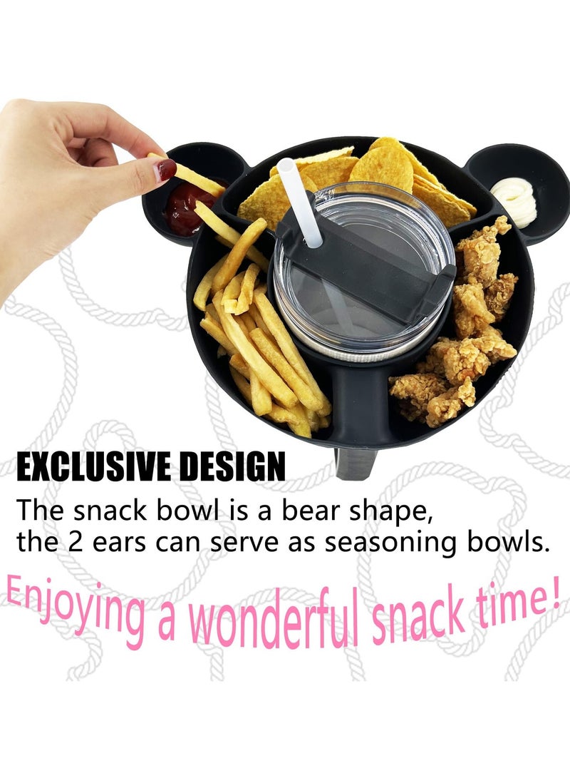 Excefore Bowl for Stanley 40oz Tumbler with Handle - Tumbler Snack Tray for Stanley Cup Accessories - Reusable Food-Grade Silicone Snack Bowl with Holder Ring - Compatible with Stanley Cup, Black  - Image 2