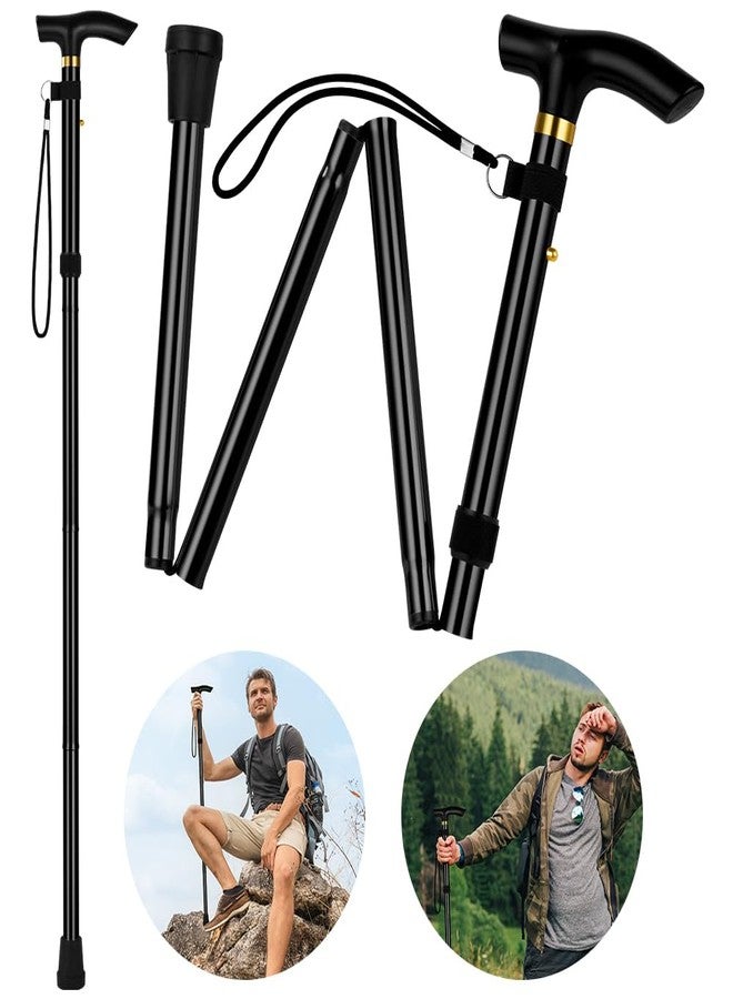 Flintronic Walking Stick, Folding Walking Stick, Adjustable Folding Walking Sticks, Collapsible Lightweight Flexible Stick, Comfortable Grip Durable Mobility Aid for Men Women, Black - Image 1