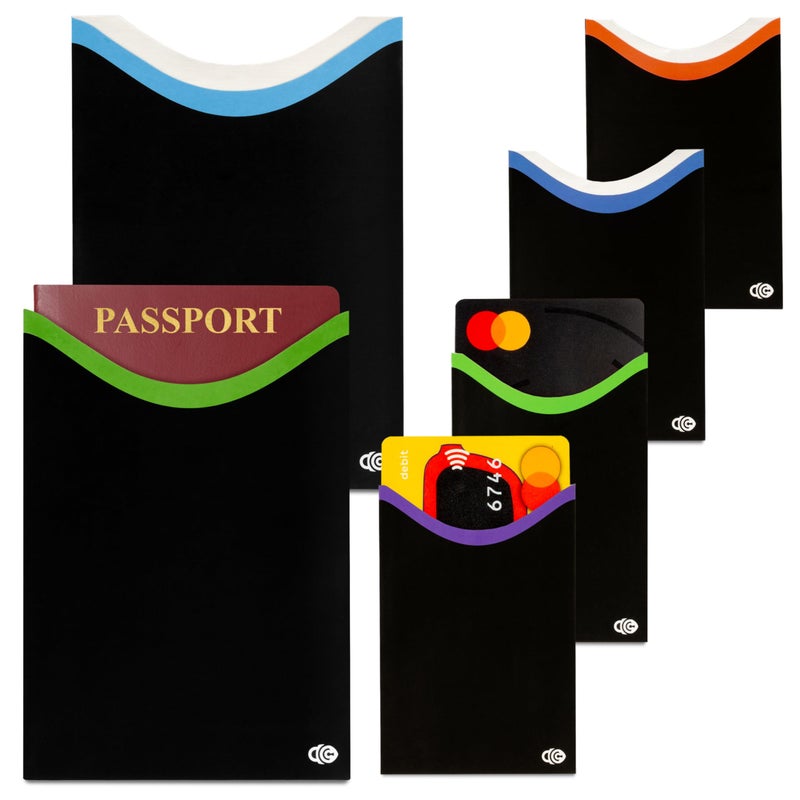 RFID SECURE RFID Blocking Credit Card & Passport Sleeves (4 Short Side Credit Card & 2 Passport Protectors) â€“ RFID Blocking Identity Theft Protection, Slim Design â€“ Ideal for Travel and Everyday Use - Image 1
