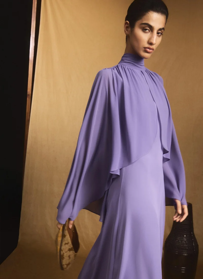 Lichi  Maxi dress with voluminous sleeves and bow at the neck for Women | Best Price UAE