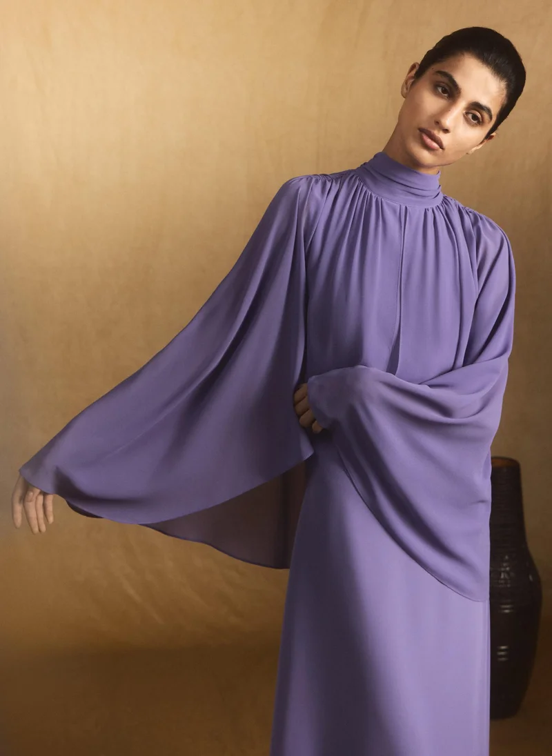Lichi  Maxi dress with voluminous sleeves and bow at the neck for Women | Best Price UAE