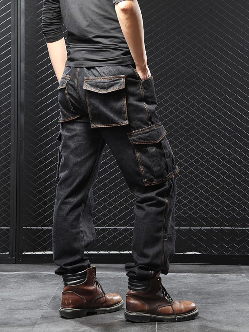 Idopy Casual Motorcycle Workwear Multi Pockets Denim Biker Cargo Jeans Pants, Black, Size 32 - Image 3