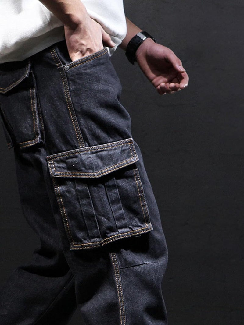 Idopy Casual Motorcycle Workwear Multi Pockets Denim Biker Cargo Jeans Pants, Black, Size 32 - Image 5