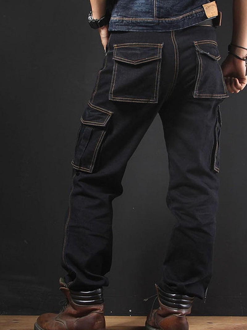 Idopy Casual Motorcycle Workwear Multi Pockets Denim Biker Cargo Jeans Pants, Black, Size 32 - Image 2