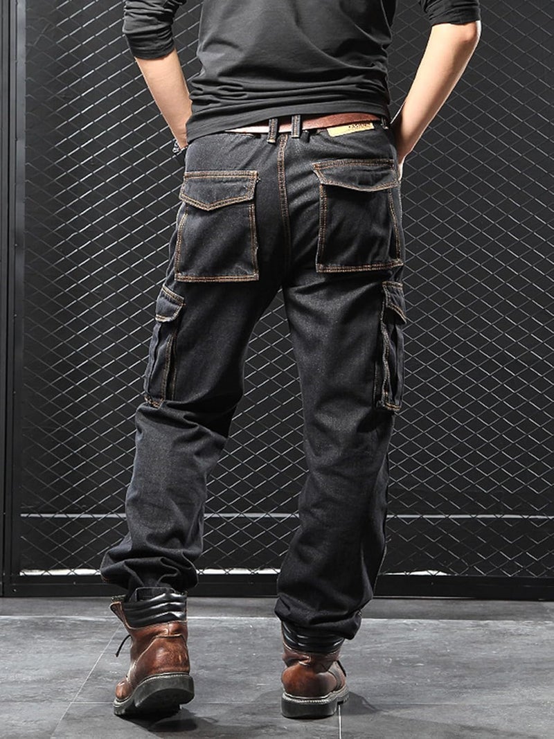 Idopy Casual Motorcycle Workwear Multi Pockets Denim Biker Cargo Jeans Pants, Black, Size 32 - Image 4