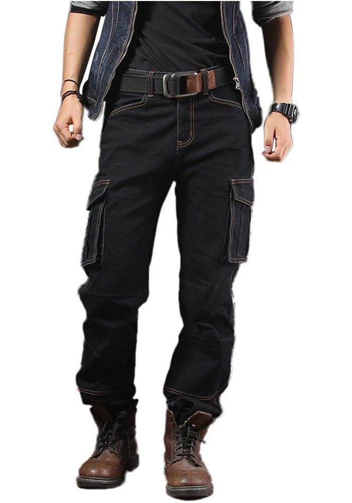Idopy Casual Motorcycle Workwear Multi Pockets Denim Biker Cargo Jeans Pants, Black, Size 32 - Image 1