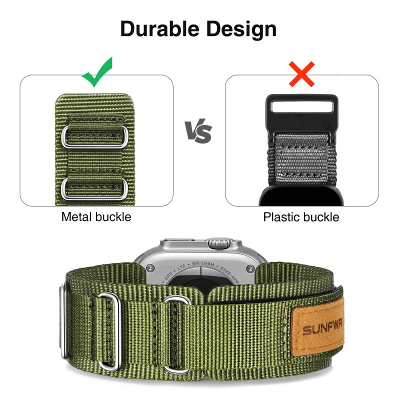 SUNFWR Compatible with Apple Watch Band 38mm 40mm 41mm 42mm, Rugged Replacement Velcro Strap With Three Buckle Loop Design Tough Nylon Band For iWatch Ultra Series 10/9/8/7/6/5/4/3/2/1/SE - Image 2