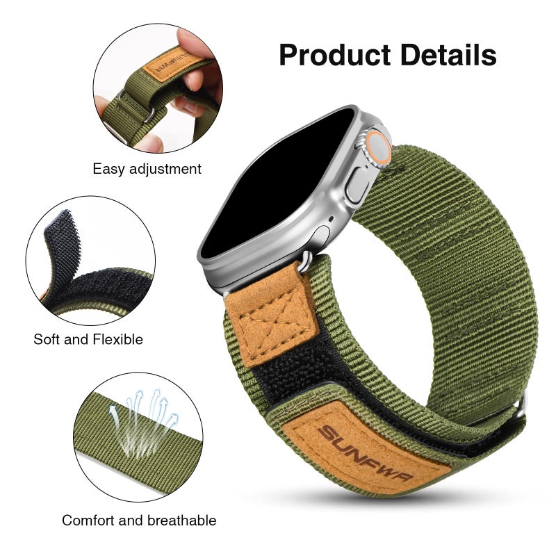 SUNFWR Compatible with Apple Watch Band 38mm 40mm 41mm 42mm, Rugged Replacement Velcro Strap With Three Buckle Loop Design Tough Nylon Band For iWatch Ultra Series 10/9/8/7/6/5/4/3/2/1/SE - Image 4