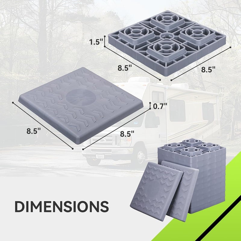 RVMATE RV Leveling Blocks 12 Pack, Heavy Duty Camper Leveling Blocks, Leveling Blocks for RVs, Reduce Trailer Movement, Trailer Leveling Blocks Great for Single and Dual Wheels, Grey - Image 2