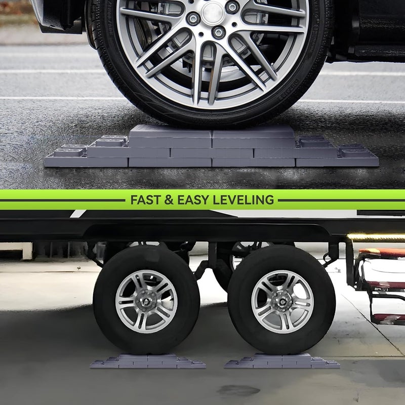RVMATE RV Leveling Blocks 12 Pack, Heavy Duty Camper Leveling Blocks, Leveling Blocks for RVs, Reduce Trailer Movement, Trailer Leveling Blocks Great for Single and Dual Wheels, Grey - Image 3