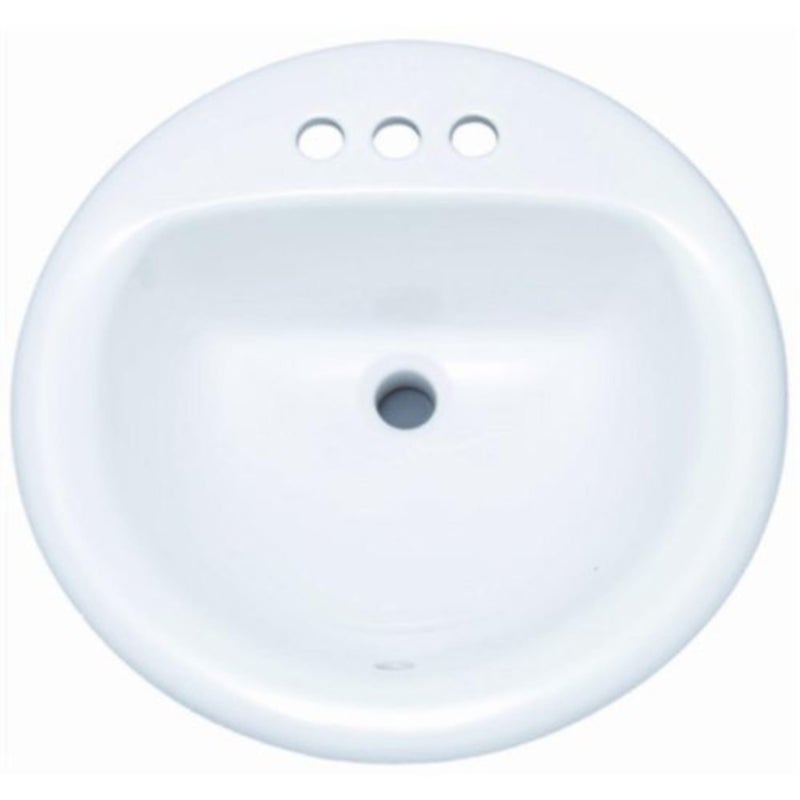 PROFLO PF194R Rockaway 19" Circular Vitreous China Drop In Bathroom Sink with Overflow and 3 Faucet Holes at 4" Centers - White - Image 3
