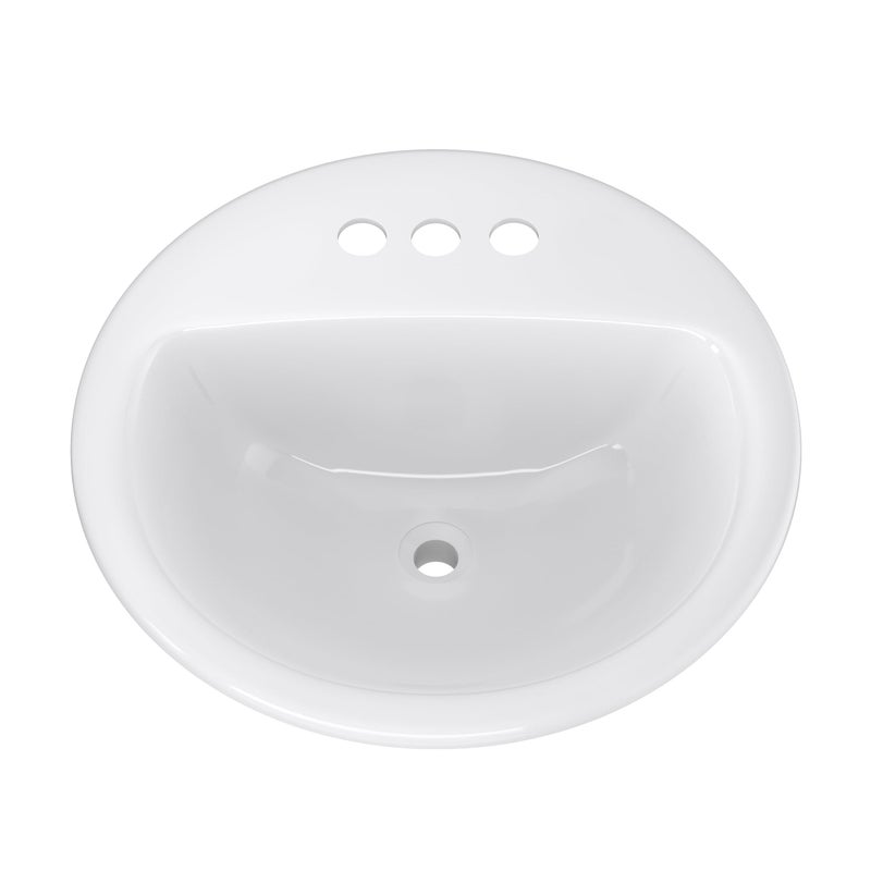 PROFLO PF194R Rockaway 19" Circular Vitreous China Drop In Bathroom Sink with Overflow and 3 Faucet Holes at 4" Centers - White - Image 1
