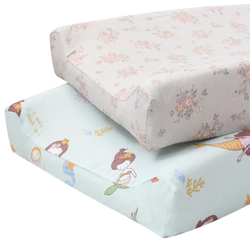 Owlowla Changing Pad CoverUltra Soft Cotton Changing Table CoversBreathableDurable Nursery Diaper Changing Pad Sheets for Baby Boys GirlsGray FloralMermaid - Image 2