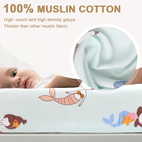 Owlowla Changing Pad CoverUltra Soft Cotton Changing Table CoversBreathableDurable Nursery Diaper Changing Pad Sheets for Baby Boys GirlsGray FloralMermaid - Image 3