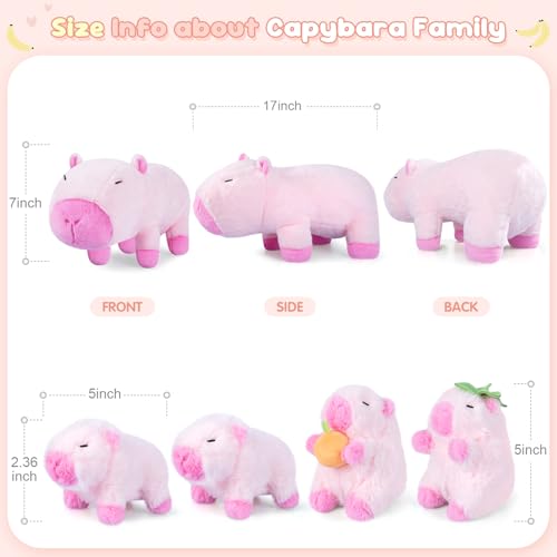 SuzziPals 5in1 Pink Capybara Plush with Babies Inside 5Pcs Set Capybara Stuffed Animal with Mommy 4 Babies Cute Plush Pillow Decor Cute 3 to 8 Year Old Girl Gift Imaginative Toy Capibara - Image 5
