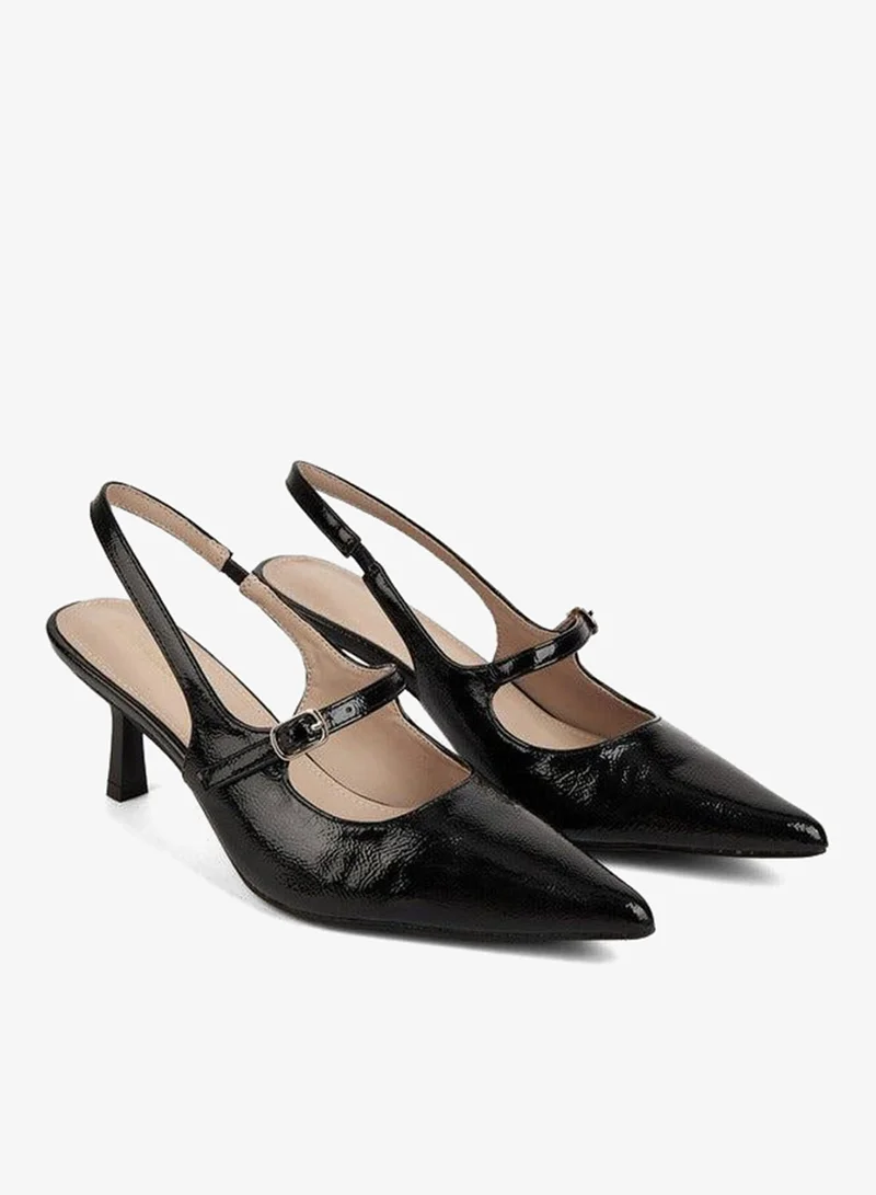 Buckle Accent Slingback Shoes with Flared Heels