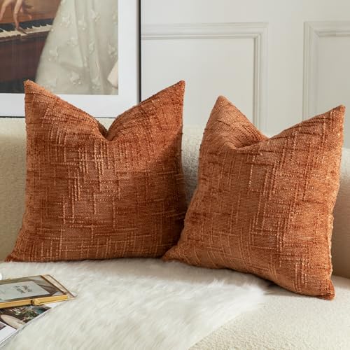 MANDIOO Pack of 2 Soft Chenille Textured Throw Pillow Covers Square Accent Solid Decorative Cushion Cover Cozy Farmhouse Pillow Case for Couch Sofa Bed Living Room 16x16 Inch Burnt Brick - Image 3