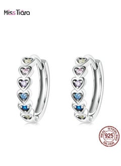 S925 Sterling Silver platinum-plated colorful zircon rainbow heart Earrings