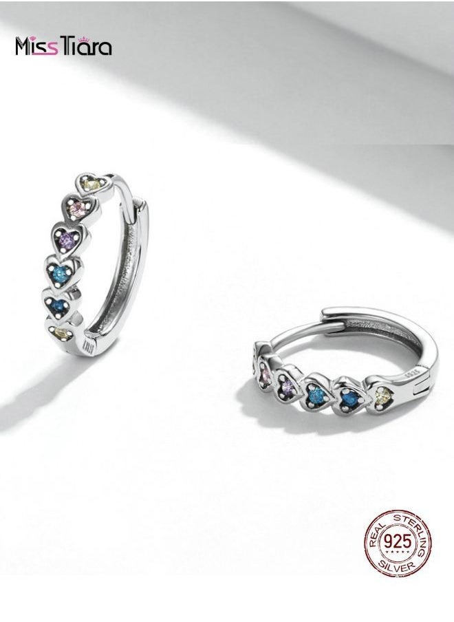 MissTiara - S925 Sterling Silver platinum-plated colorful zircon rainbow heart Earrings - Image 1