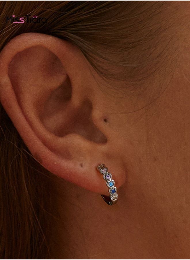 MissTiara - S925 Sterling Silver platinum-plated colorful zircon rainbow heart Earrings - Image 1