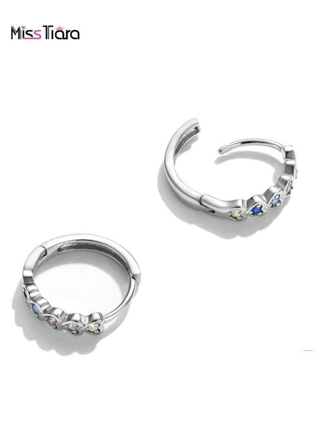 MissTiara - S925 Sterling Silver platinum-plated colorful zircon rainbow heart Earrings - Image 1