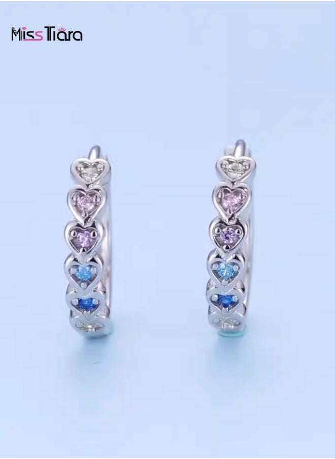 MissTiara - S925 Sterling Silver platinum-plated colorful zircon rainbow heart Earrings - Image 1