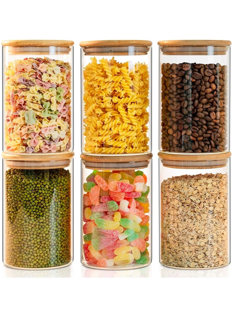 KEEP MASTER Set of 6 Round 1000ml kitchen storage containers set, glass jar for kitchen storage, glass jars with lid bamboo, Clear Glass Containers for Flour, Sugar, Coffee, Rice container, Candy jar - Image 1