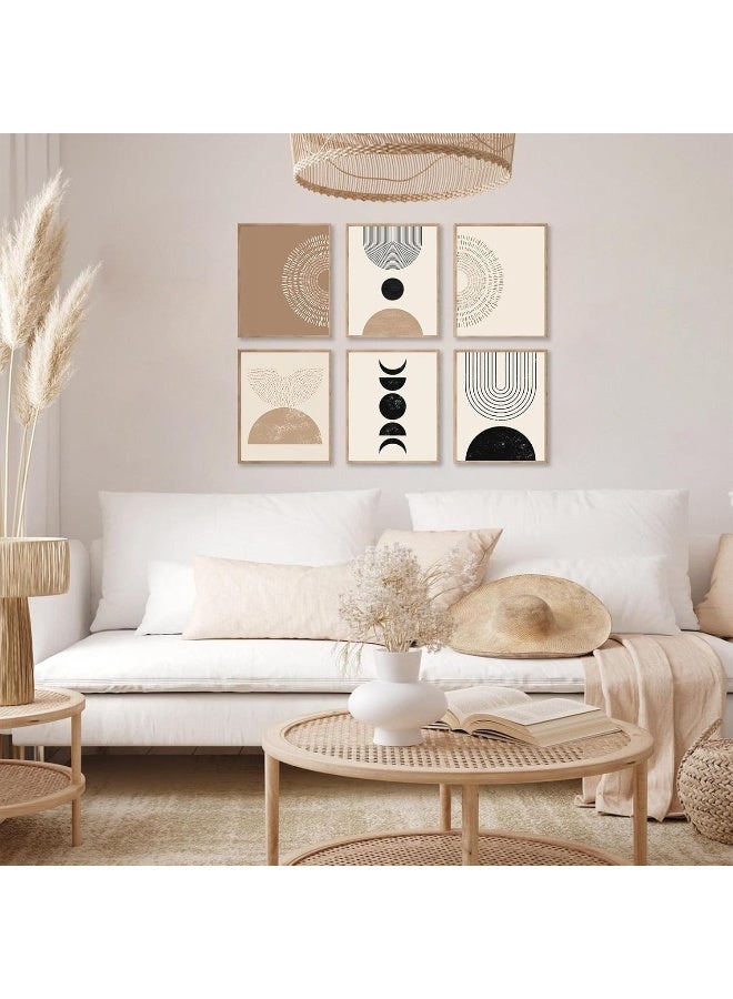 KBKBART مجموعة من 6 مطبوعات فنية جدارية تجريدية بأسلوب بوهيمي، فن جدار هندسي بسيط بالألوان الأسود والبني والبيج، لوحات قماشية، مطبوعات حديثة بأسلوب منتصف القرن لجدران غرف النوم والمعيشة - Image 2