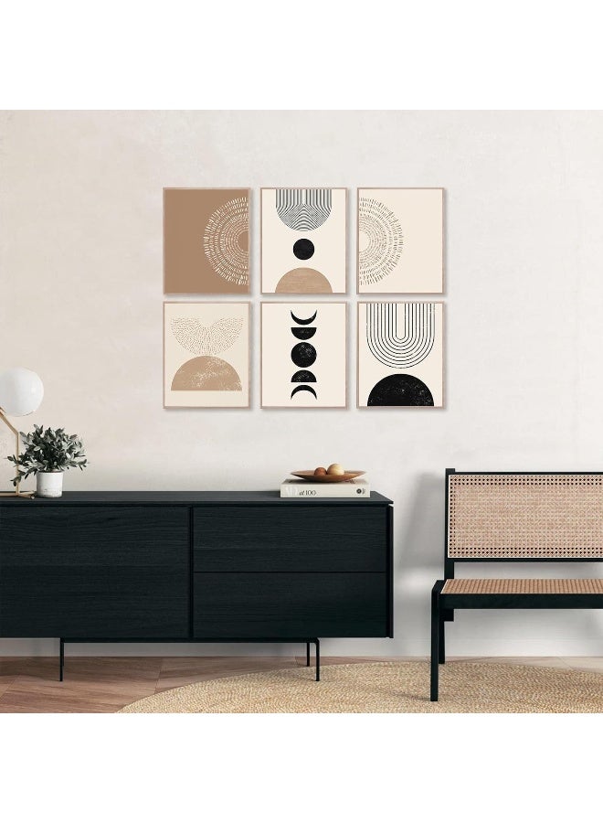 KBKBART مجموعة من 6 مطبوعات فنية جدارية تجريدية بأسلوب بوهيمي، فن جدار هندسي بسيط بالألوان الأسود والبني والبيج، لوحات قماشية، مطبوعات حديثة بأسلوب منتصف القرن لجدران غرف النوم والمعيشة - Image 4