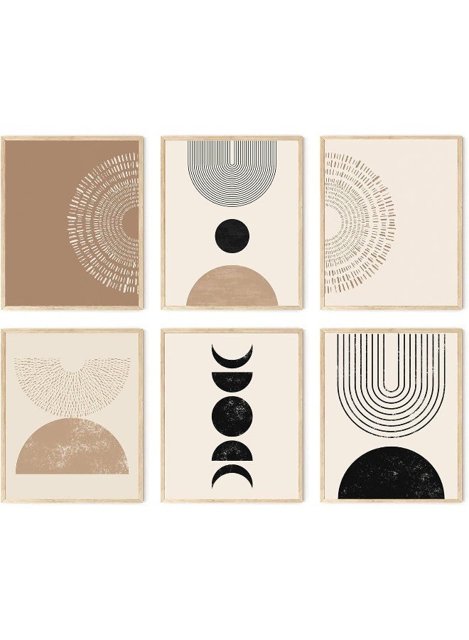 KBKBART مجموعة من 6 مطبوعات فنية جدارية تجريدية بأسلوب بوهيمي، فن جدار هندسي بسيط بالألوان الأسود والبني والبيج، لوحات قماشية، مطبوعات حديثة بأسلوب منتصف القرن لجدران غرف النوم والمعيشة - Image 1