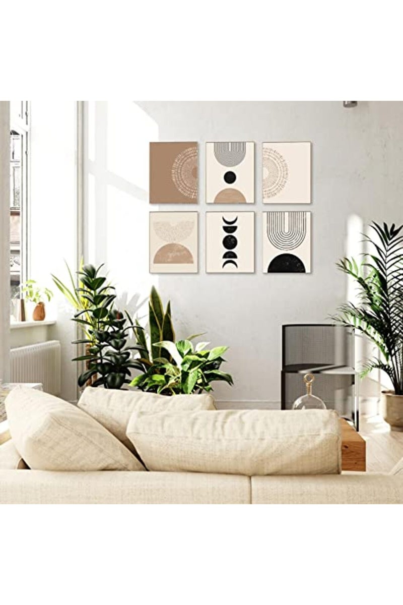 KBKBART Abstract Boho Wall Art Prints Set of 6, Minimalist Geometric Boho Wall Art Black Brown Beige Line Art Canvas Painting Pictures, Mid-Century Modern Prints Gallery Wall Posters for Bedroom Living Room - Image 3