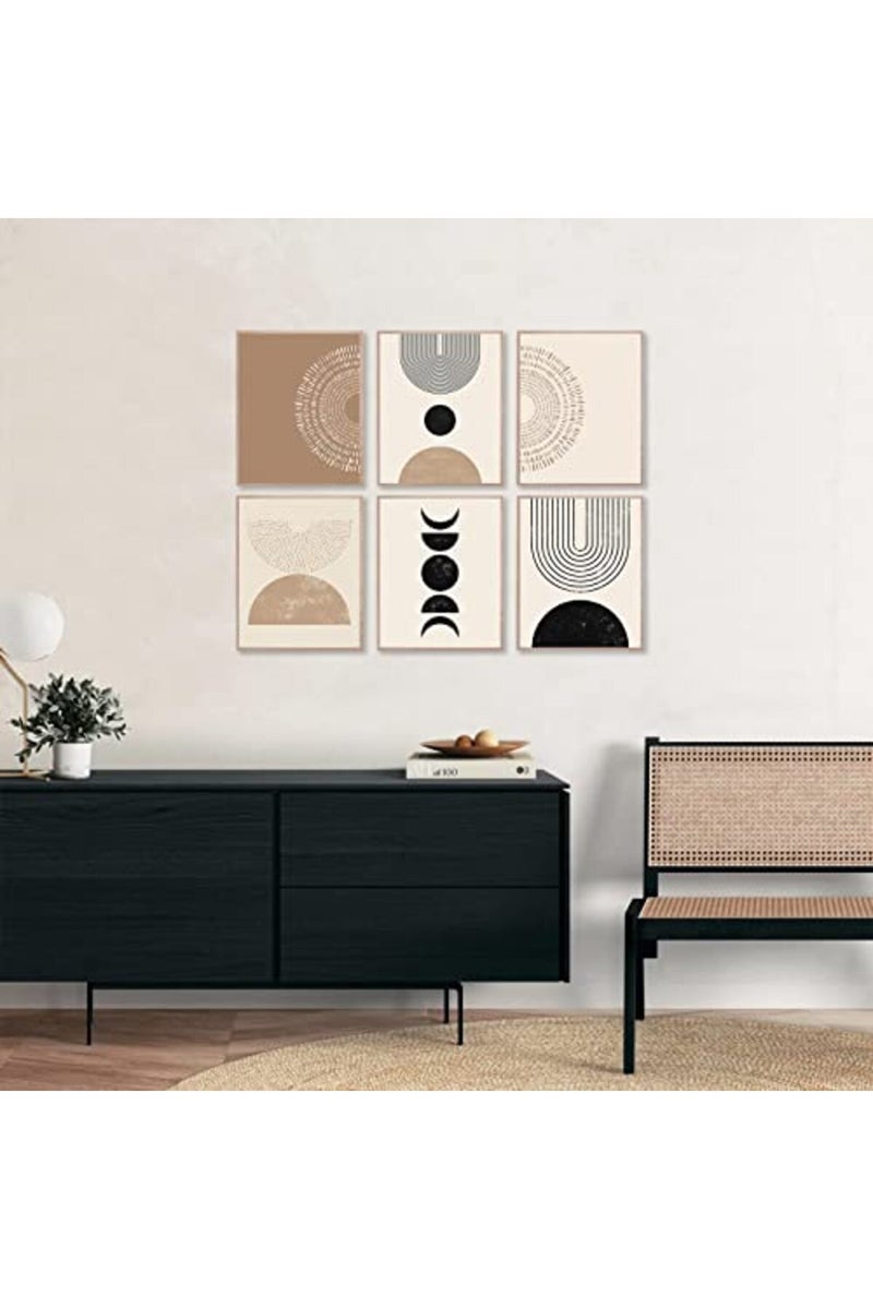 KBKBART Abstract Boho Wall Art Prints Set of 6, Minimalist Geometric Boho Wall Art Black Brown Beige Line Art Canvas Painting Pictures, Mid-Century Modern Prints Gallery Wall Posters for Bedroom Living Room - Image 4