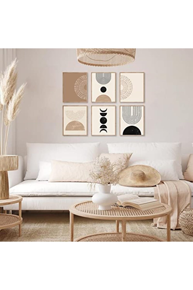 KBKBART Abstract Boho Wall Art Prints Set of 6, Minimalist Geometric Boho Wall Art Black Brown Beige Line Art Canvas Painting Pictures, Mid-Century Modern Prints Gallery Wall Posters for Bedroom Living Room - Image 2