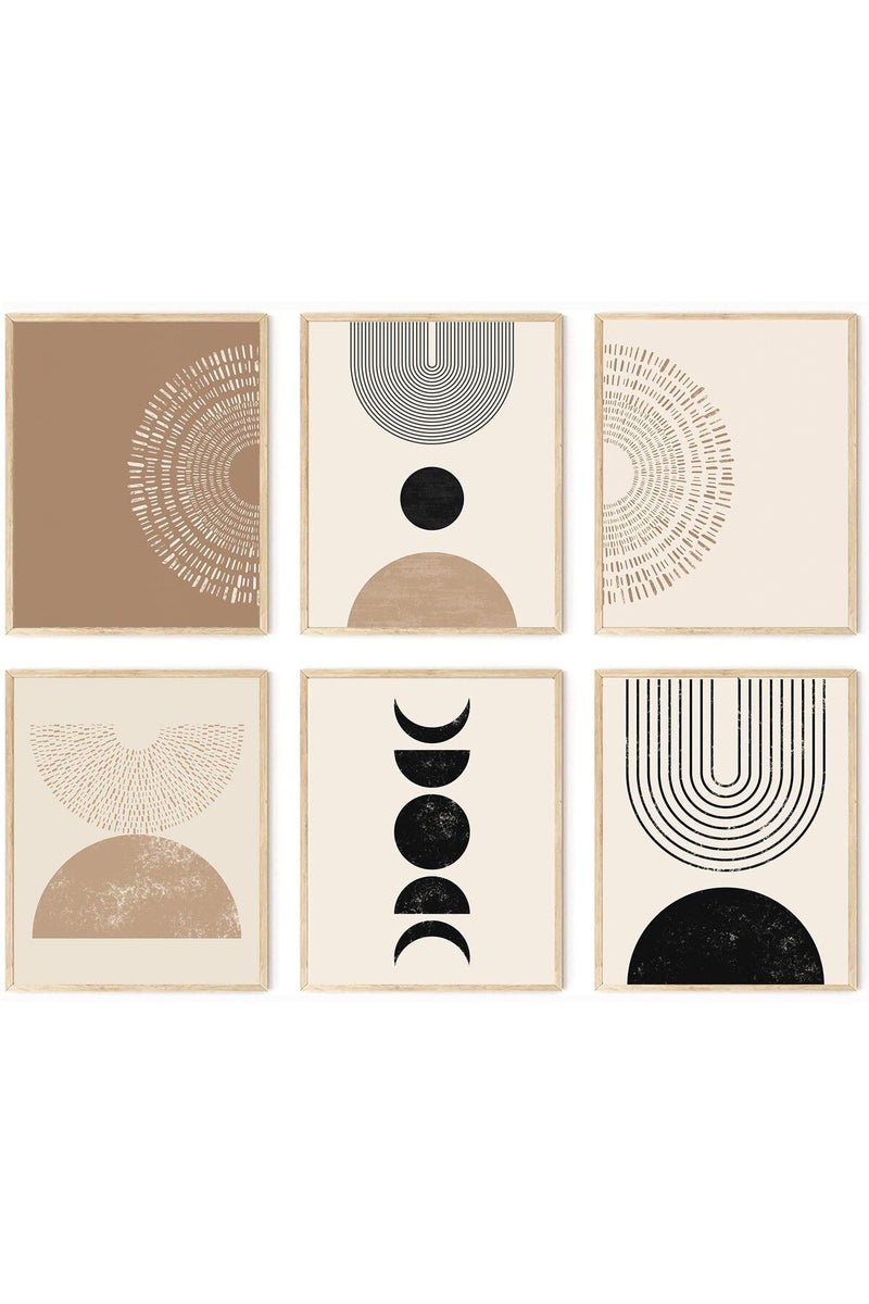 KBKBART Abstract Boho Wall Art Prints Set of 6, Minimalist Geometric Boho Wall Art Black Brown Beige Line Art Canvas Painting Pictures, Mid-Century Modern Prints Gallery Wall Posters for Bedroom Living Room - Image 1
