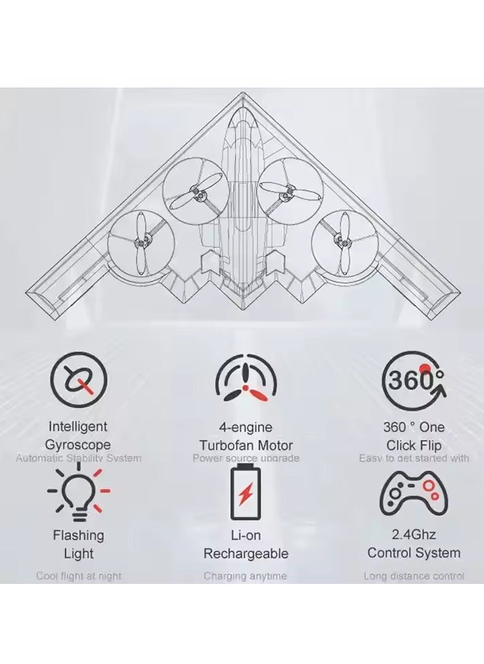 4CH RC Airplane Remote Control Drone with HD Camera – B-2 Spirit Stealth Bomber Stunt Plane, 2.4Ghz Foam Aircraft Toy for Kids & Adults, Easy Fly, Headless Mode, 360° Flips, Real-Time Aerial Photography, Durable EPP Foam, LED Lights, Ready-to-Fly Gift