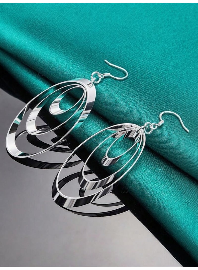 Dangle Charms Elegant 925 Silver Plated Earrings For Women - Image 1