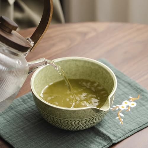 CAMATET Matcha Bowl with Spout, 500 ml/18 oz Ceramic Matcha Mixing Bowl, Japanese Ceremonial Matcha Chawan for Matcha Powder/Salad/Fruit/Soup/Tea - Matcha Green - Image 5